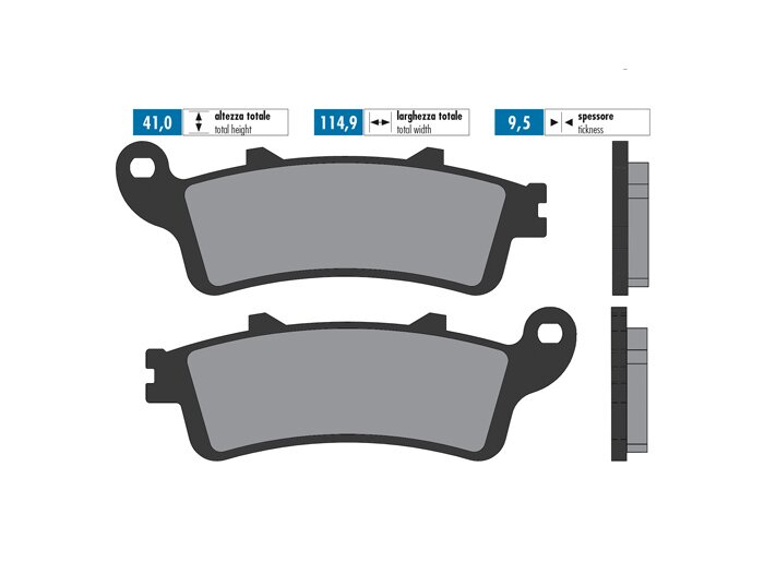 Plaquettes de frein -POLINI fritté 115.0x41.1mm- Honda Foresight 250 (1998-), Honda Pantheon 125I, Honda Pantheon 150I, Honda Silver Wing 400, Honda Silver Wing 600, Peugeot SV 250 (Honda)