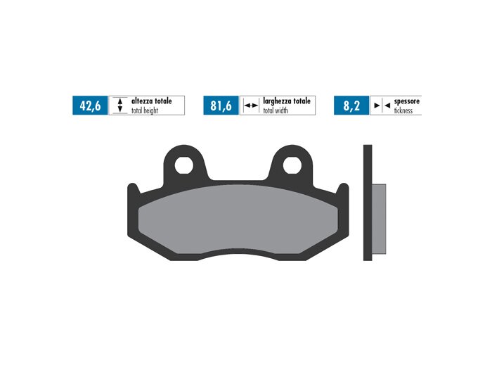 Pastiglie freno -POLINI Sinterizzate 81,8x42,3mm- SUZUKI Burgman AN 250 1998-2006, Burgman AN 400 1999-2006, Sixteen 125/150 2008-2012,HONDA 4 Ruote TRX R 250cc 1987-1989, YAMAHA 4 Ruote YFZ S IZQ. 450cc 2006