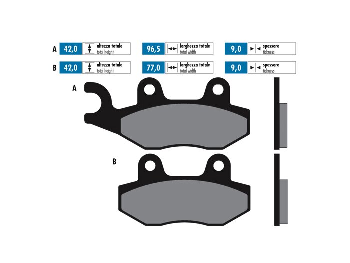 Plaquettes de frein -POLINI fritté 96.5x42.0mm/77.0x42.0mm- Kymco Filly 50 (4 temps), Kymco People 200 GTI (BF40), Kymco People 250, Kymco People 300SI (BB60), Kymco Vitality 50 (2 temps), Kymco Vivio 125, Kymco Vivio 150, Kymco Yup 50 (2 temps)