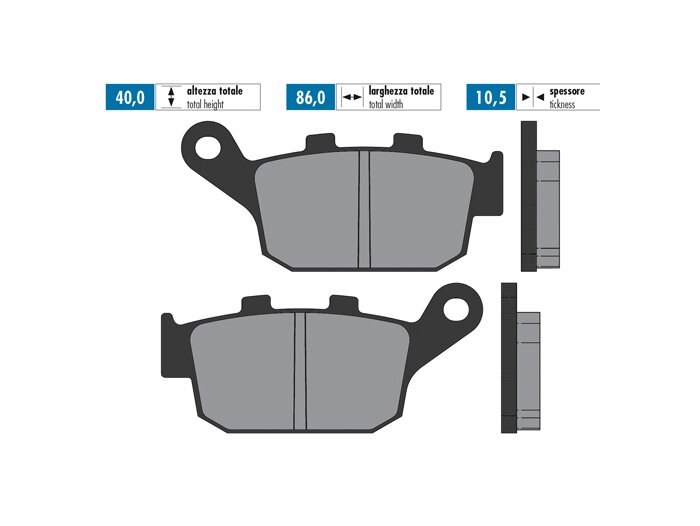 Bromsbelägg -POLINI Sintered 86.0x40.0mm- Honda Foresight 250 (1999), Honda Pantheon 125I, Honda Pantheon 150I, Honda Peugeot SV 250 (Honda)