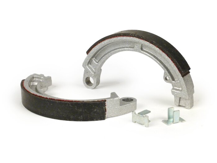 Brake shoes -POLINI Ø=125x17mm- 8 + 9 + 10 front, 1 anchor pin, Vespa Smallframe V50, V90, SS50, SS90, PV125, ET3, Wideframe V1T-V15T, V30T-V33T, VM, VN, VL, VB, VNA, VNB, VBA, VBB, Super