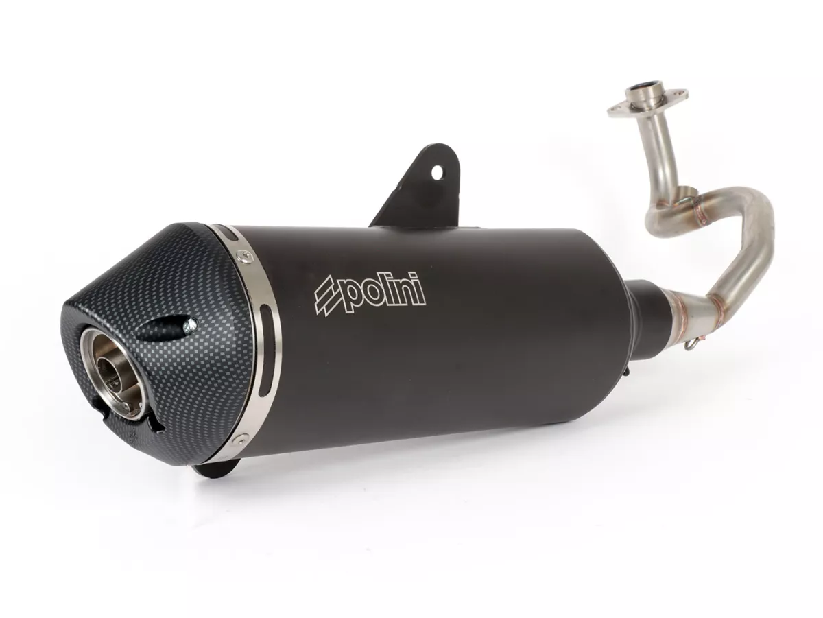 Tubo de escape -POLINI- sistema completo - Vespa GTS 125 (ZAPMA31 / ZAPMA32) - (Euro 4, 2016-) - Aluminio (negro) - sin catalizador