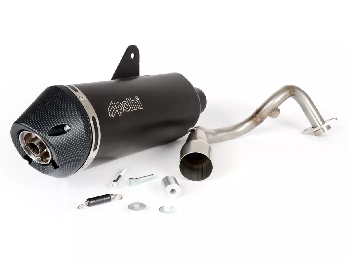 Tubo de escape -POLINI- sistema completo - Vespa GTS 125 (ZAPMA31 / ZAPMA32) - (Euro 4, 2016-) - Aluminio (negro) - sin catalizador