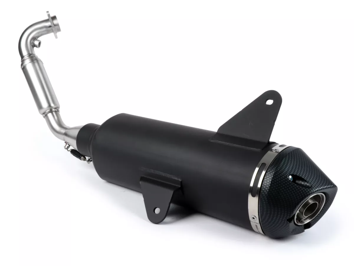 Scarico -POLINI- completo - Vespa GTS 300, GTS Super 300 (MD31M) - (Euro 5, ZAPMD3100, ZAPMD3101, ZAPMD3101, ZAPMD3103, ZAPMD3104) - Vespa GTV 300ie Keyless HPE ABS (2023, ZAPMD3108) - alluminio (nero) - omologato, con catalizzatore