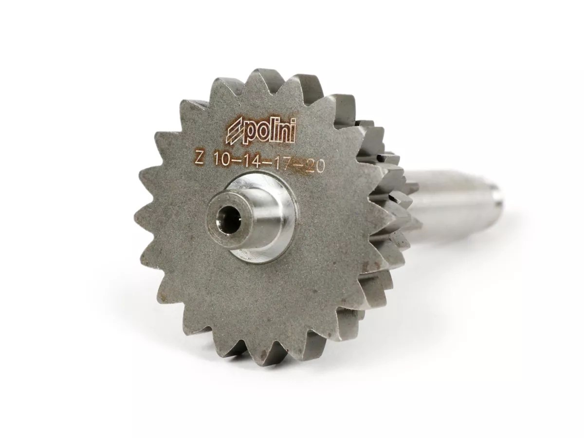 Gear cluster -POLINI- Vespa V50, PV125, ET3, PK50, PK80, PK125 S-XL - 10-14-17-20 teeth (used with genuine gear box, shortens 3rd and 4th gear)