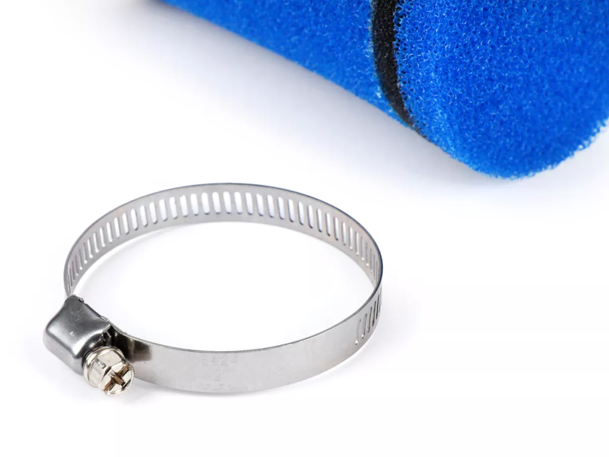 Filter udara -POLINI Evolution 90°, L = 190mm- lebar sambungan = Ø39mm - biru - digunakan untuk Dell'Orto PHBG19-21, PHBL24, PHBL25
