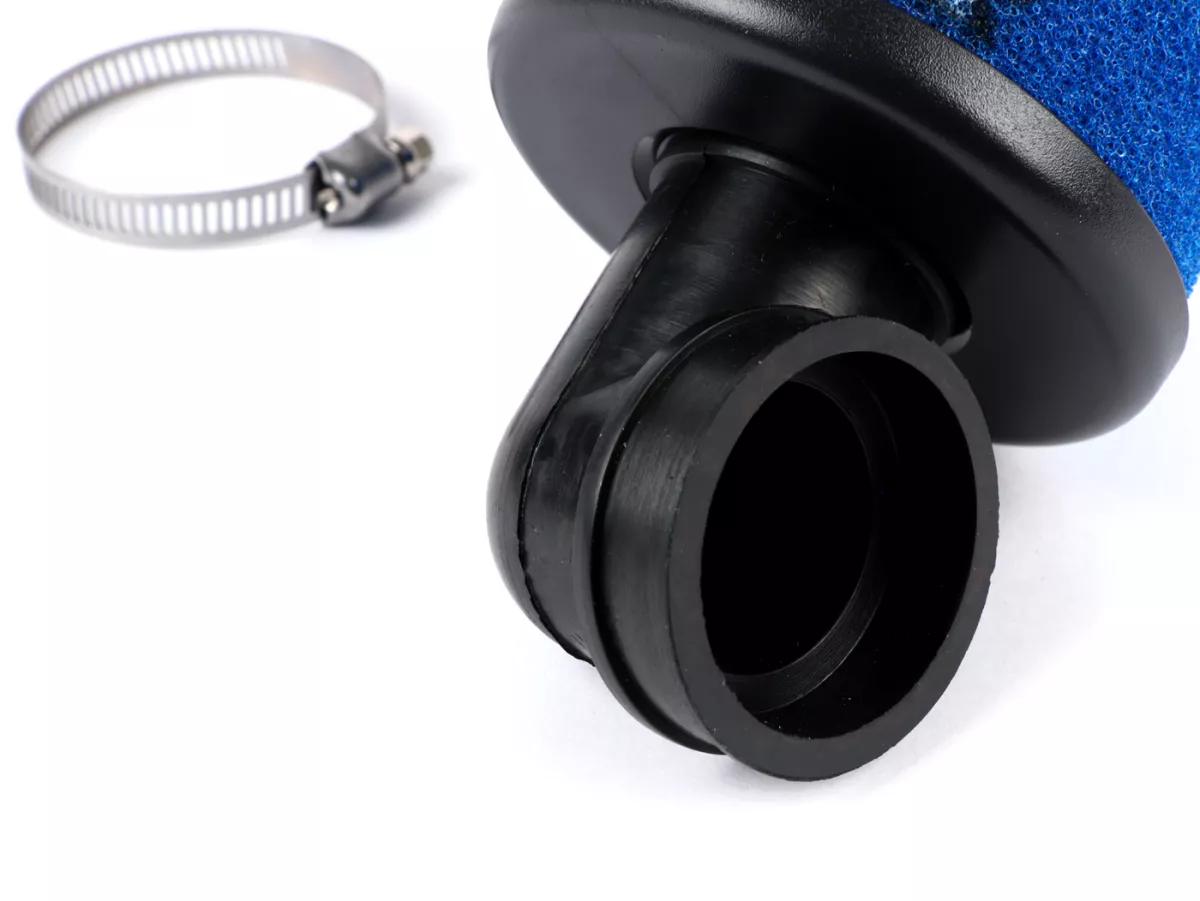 Filter udara -POLINI Evolution 90°, L = 190mm- lebar sambungan = Ø39mm - biru - digunakan untuk Dell'Orto PHBG19-21, PHBL24, PHBL25