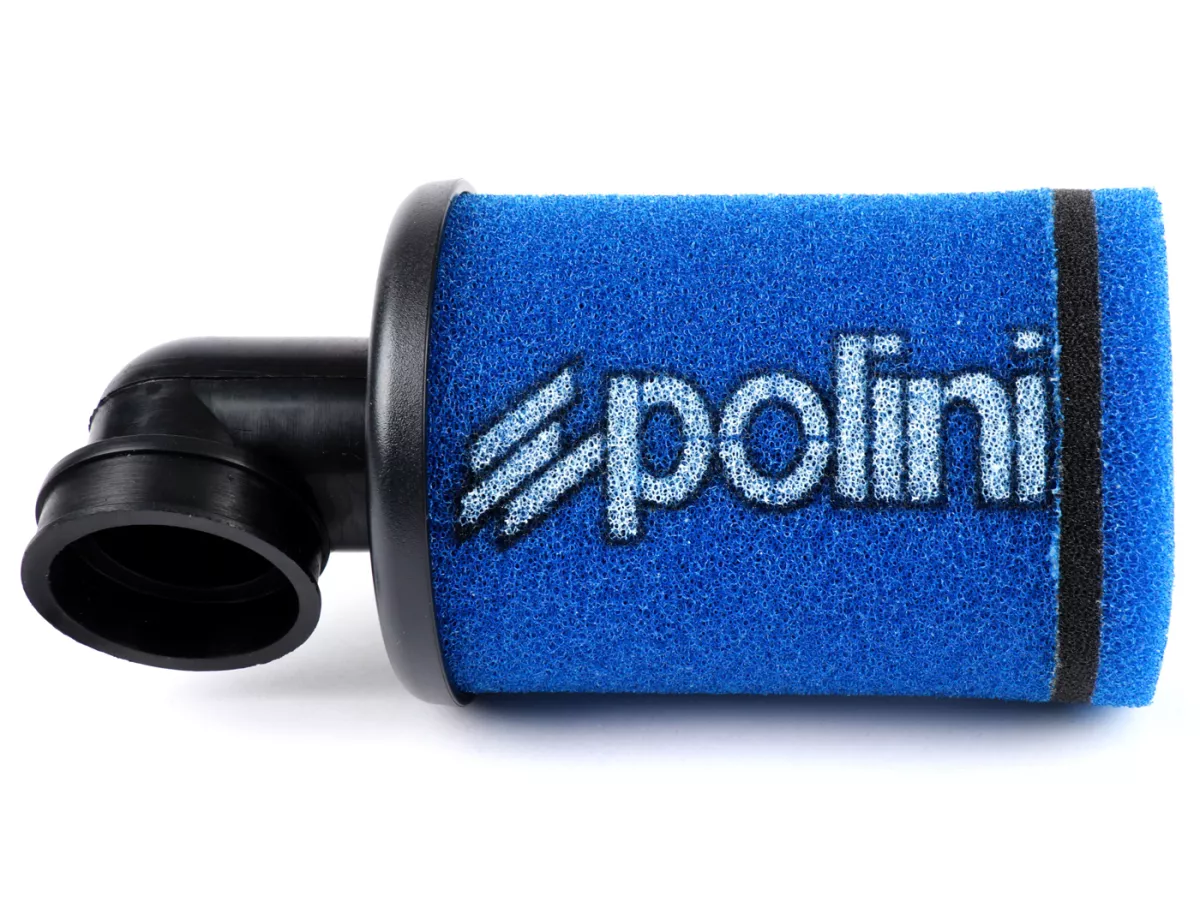 Filter udara -POLINI Evolution 90°, L = 190mm- lebar sambungan = Ø39mm - biru - digunakan untuk Dell'Orto PHBG19-21, PHBL24, PHBL25