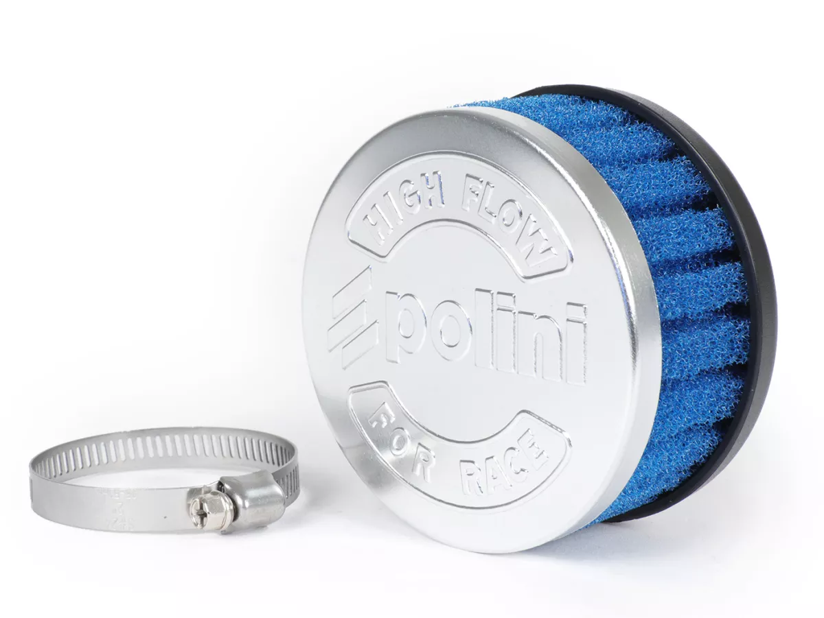 Air filter -POLINI- Special Air Box Filter - 0°, short, L=80mm, connection width = Ø39mm - blue - Dell'Orto PHBL 24-26, PHBH 26-30