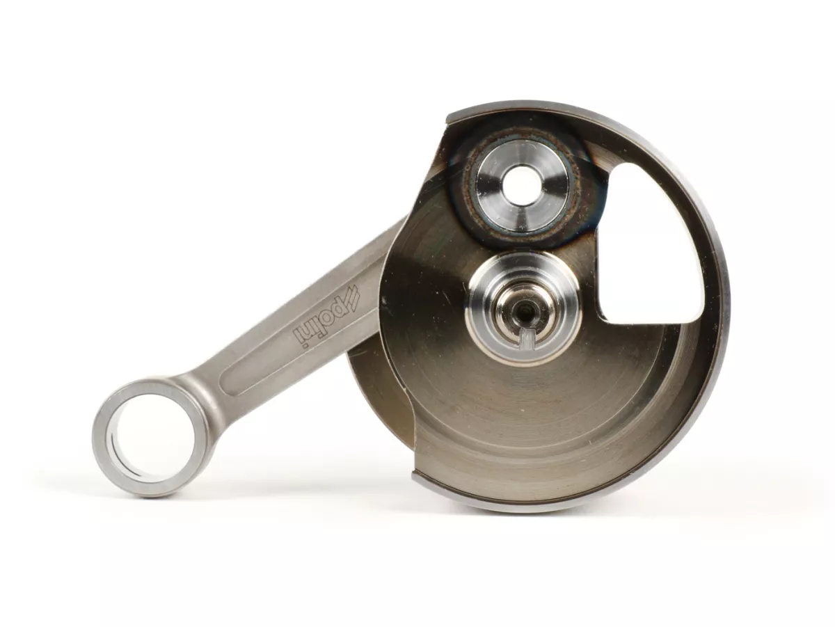 Poros engkol -POLINI (katup putar) langkah 51mm, batang penghubung 97mm- Poros konversi Vespa PK50 XL/XL2 ke 125cc (kerucut Ø 20mm)