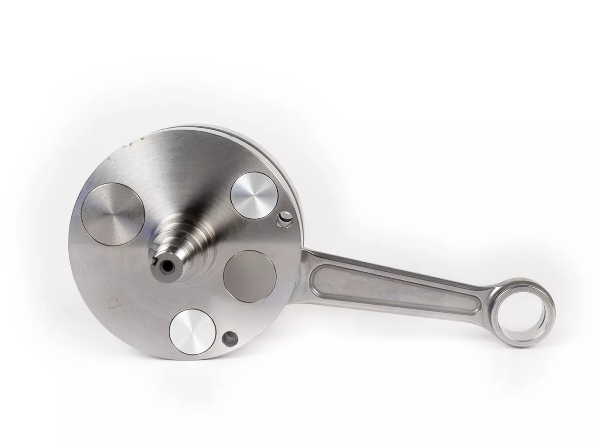 Crankshaft -POLINI RACING (for reed valve intake) full circle 'reed mission', stroke 54mm, conrod 105mm- conversion crankshaft Vespa PK50 XL/XL2 to 125cc (Ø=20mm cone) - for cylinder P1400227