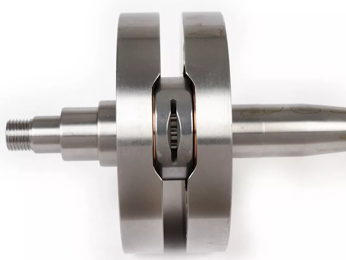 Crankshaft -POLINI RACING (for reed valve intake) full circle 'reed mission', stroke 54mm, conrod 105mm- conversion crankshaft Vespa PK50 XL/XL2 to 125cc (Ø=20mm cone) - for cylinder P1400227