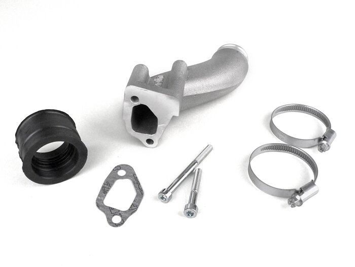 Pipe d’admission -POLINI, 2 trous, valve rotative- Vespa V50, PV125 - Ø connexion=34mm (carburateurs Ø28-30mm - PHBH, VHSH, PWK28, TMX30, Smartcarb 26-28)