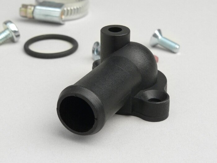 Conector manguera radiador -POLINI- Piaggio 50 ccm LC, Peugeot vertical 50 ccm LC - 90° acodado