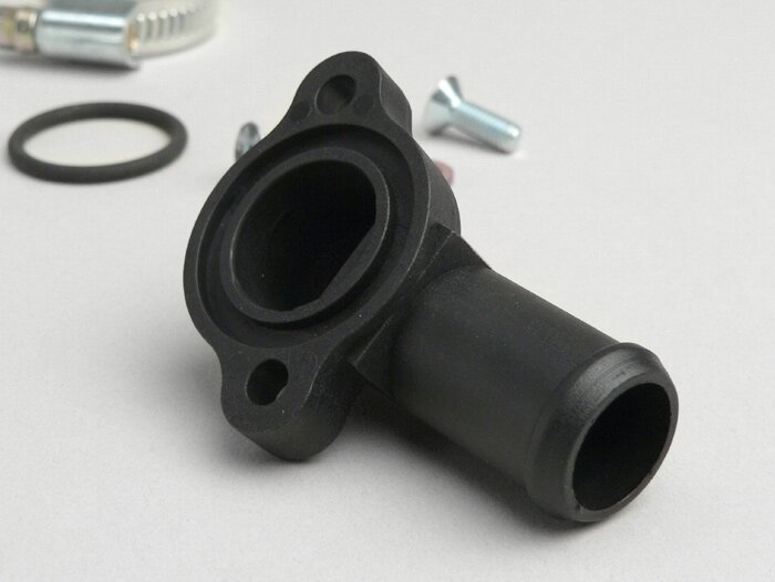 Conector manguera radiador -POLINI- Piaggio 50 ccm LC, Peugeot vertical 50 ccm LC - 90° acodado