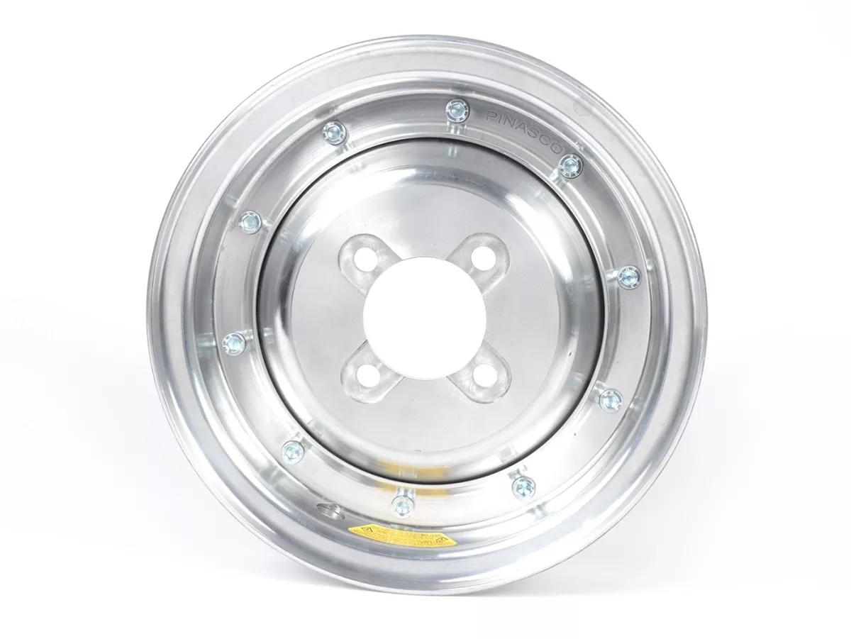 Fälg -PINASCO, V2.0, slanglös 2,15-8 tum aluminium- Vespa (typ 4 hål invändigt) - Wideframe V1-15, V30-33, VU, VM, VN, VNA, VNB, VB, VBA, VBB, Hoffmann, ACMA - Silver