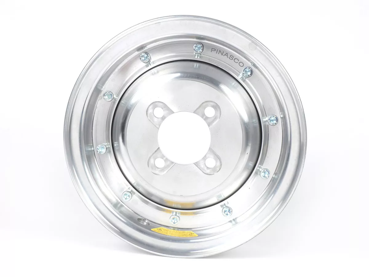 Fälg -PINASCO, V2.0, slanglös 2,15-8 tum aluminium- Vespa (typ 4 hål invändigt) - Wideframe V1-15, V30-33, VU, VM, VN, VNA, VNB, VB, VBA, VBB, Hoffmann, ACMA - Silver