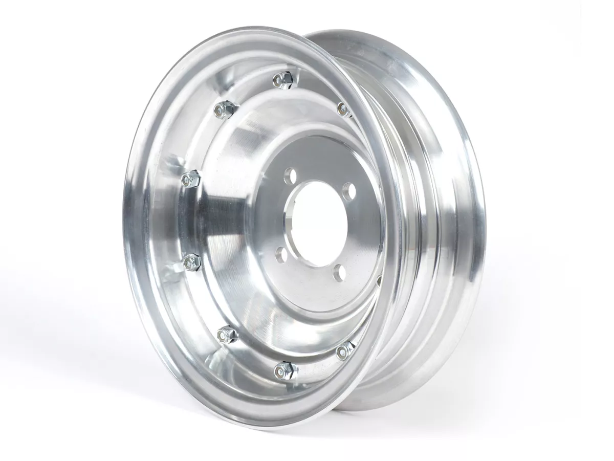 Fälg -PINASCO, V2.0, slanglös 2,15-8 tum aluminium- Vespa (typ 4 hål invändigt) - Wideframe V1-15, V30-33, VU, VM, VN, VNA, VNB, VB, VBA, VBB, Hoffmann, ACMA - Silver