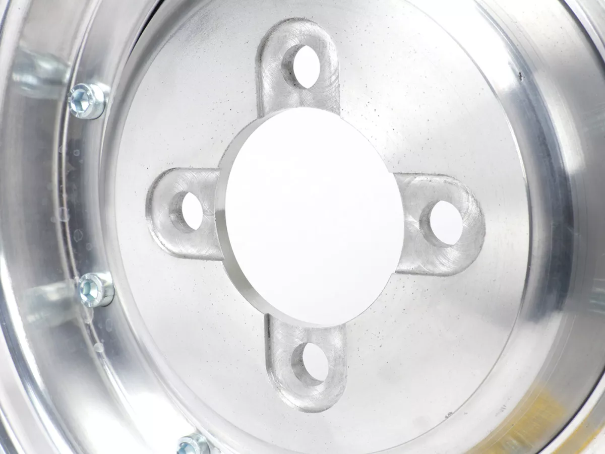 Fälg -PINASCO, V2.0, slanglös 2,15-8 tum aluminium- Vespa (typ 4 hål invändigt) - Wideframe V1-15, V30-33, VU, VM, VN, VNA, VNB, VB, VBA, VBB, Hoffmann, ACMA - Silver