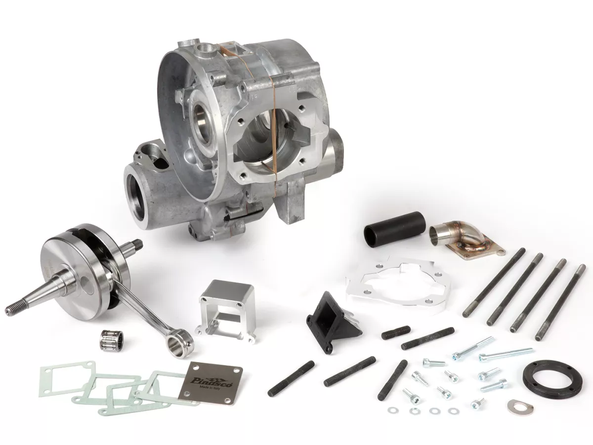 Motorhuis incl. krukas (slag=57mm) -PINASCO Super Slave (membraaninlaat)- 4 tapeinden (geschikt voor cilinder type PX125-150) - Vespa Wideframe, Faro Basso, Vespa 1953-1959, VM, VN, ACMA, VB1T, VGL1T, VL1T, GS150