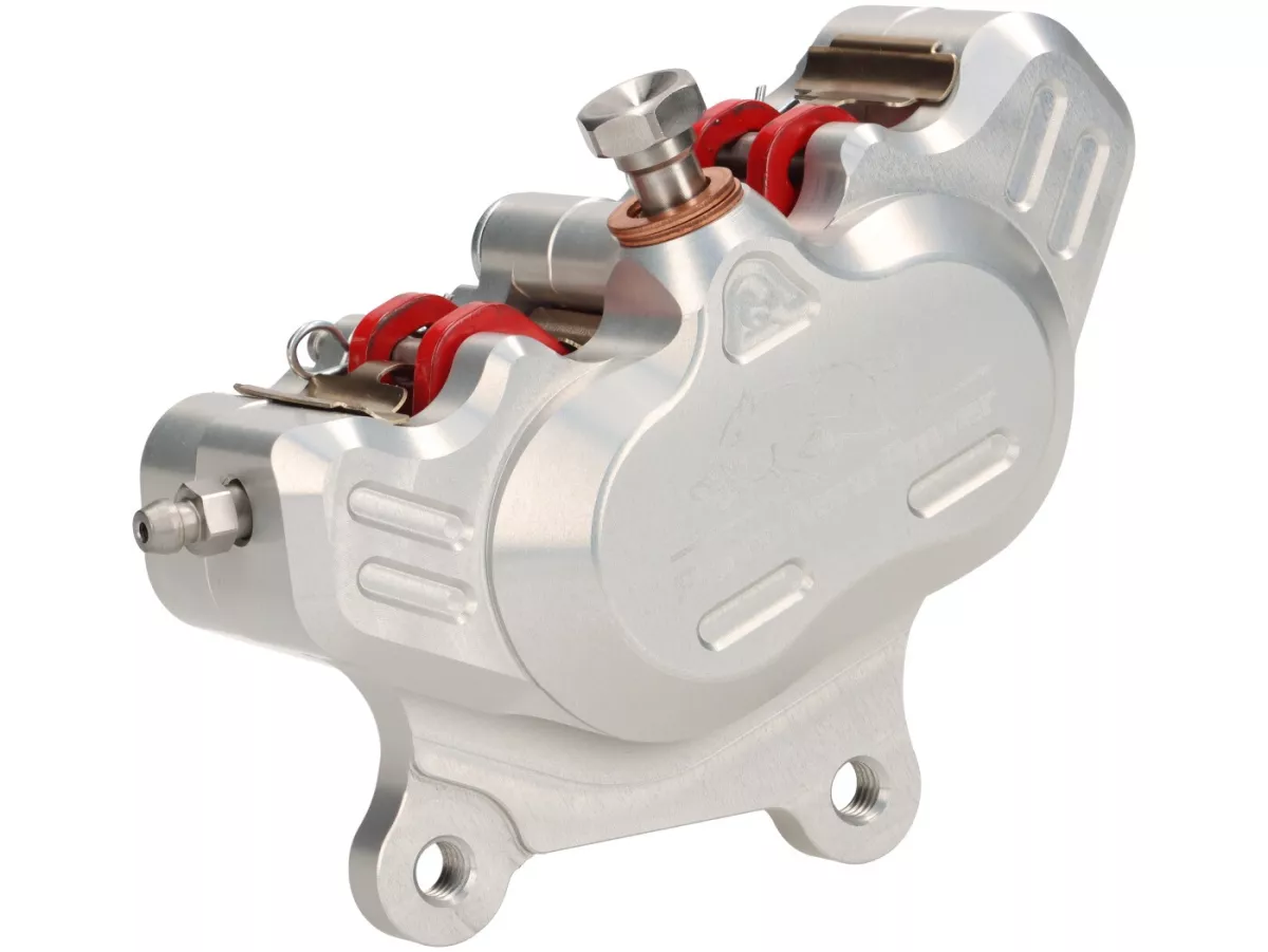 Brake caliper, front (with TÜV certification) -PORCO NERO POWER 2.0 CNC by Spiegler 4-piston, Ø=25/29mm- Vespa GT/GTS/GTV 125-300cc (with and without ABS)  - anodised silver