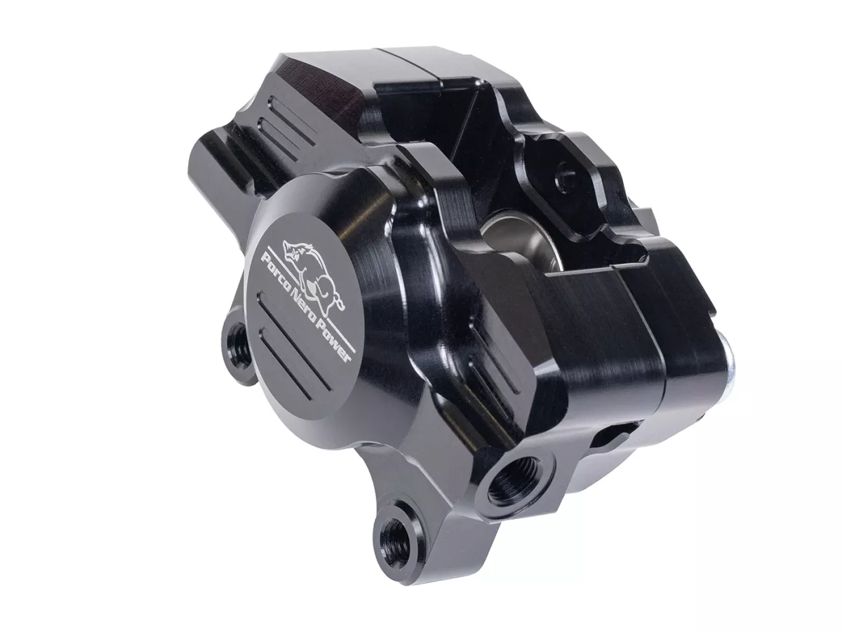 Achterremklauw (met TÜV onderdelencertificaat) -PORCO NERO POWER 2.0 CNC by Spiegler 2-zuiger, Ø=29mm- Vespa GT/GTS/GTV 125-300cc (met en zonder ABS) - zwart geanodiseerd