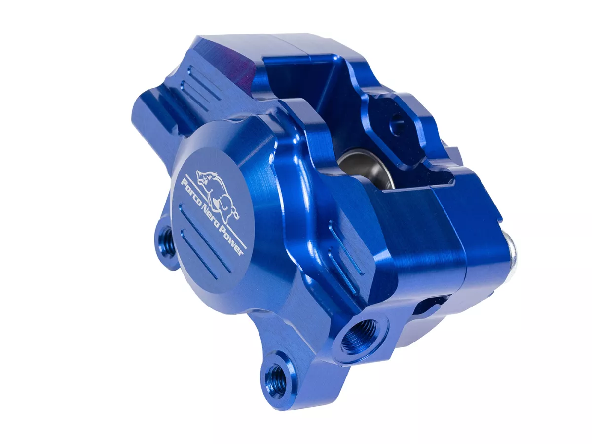 Pinza freno posteriore (con certificato TÜV) -PORCO NERO POWER 2.0 CNC by Spiegler a 2 pistoncini, Ø=29mm- Vespa GT/GTS/GTV 125-300cc (con e senza ABS) - anodizzato blu