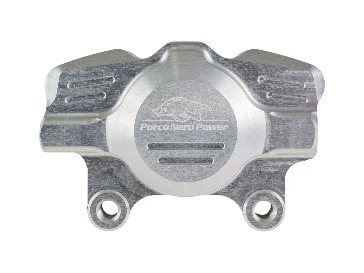Pinza de freno trasero (con certificado de piezas TÜV) -PORCO NERO POWER 2.0 CNC by Spiegler 2 pistones, Ø=29mm- Vespa GT/GTS/GTV 125-300cc (con y sin ABS) - anodizado plata