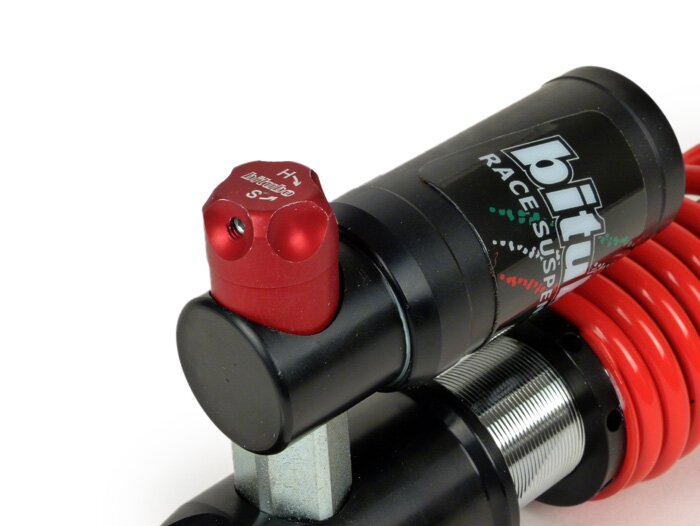 Amortisseur avant -BITUBO MEV, 240mm, (2014-2016)- Vespa GTS/GTS Super 125-300, coin en bas: lug - noir - rouge ressort