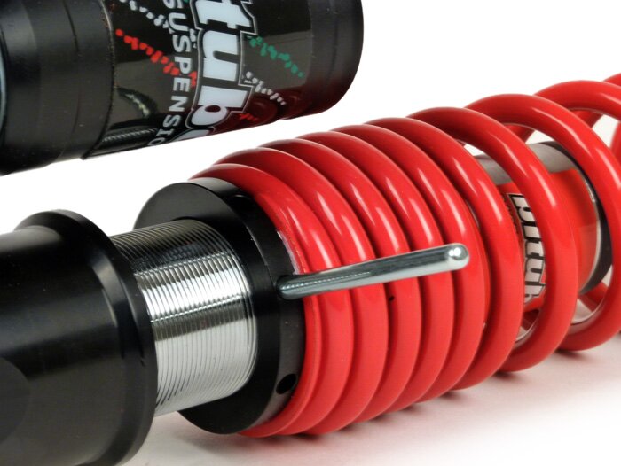 Amortisseur avant -BITUBO MEV, 240mm, (2014-2016)- Vespa GTS/GTS Super 125-300, coin en bas: lug - noir - rouge ressort