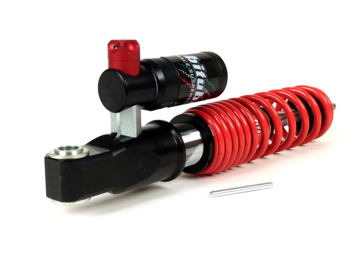 Amortisseur avant -BITUBO MEV, 240mm, (2014-2016)- Vespa GTS/GTS Super 125-300, coin en bas: lug - noir - rouge ressort