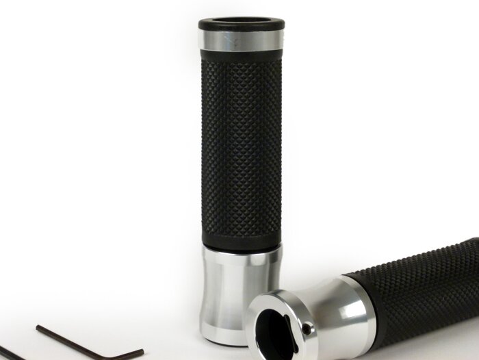 Pair of grips -MOTO NOSTRA Alu Rub, diamond pattern- Vespa GT, GTL, GTS 125-200-250-300cc, Ø 22.5-24mm, l=128mm - aluminium