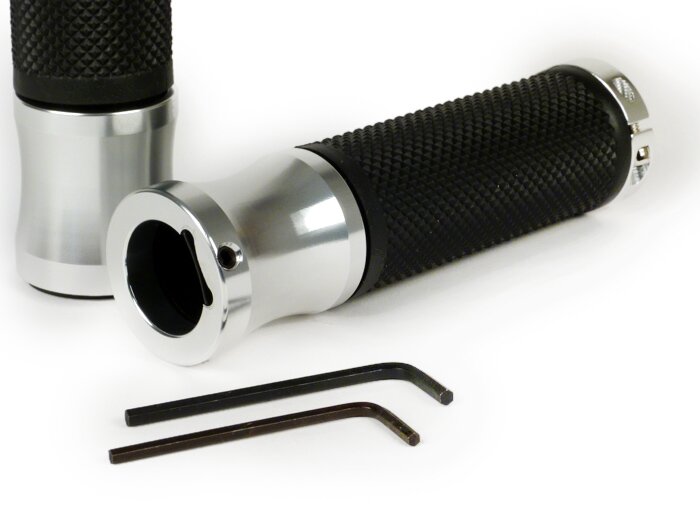 Pair of grips -MOTO NOSTRA Alu Rub, diamond pattern- Vespa GT, GTL, GTS 125-200-250-300cc, Ø 22.5-24mm, l=128mm - aluminium