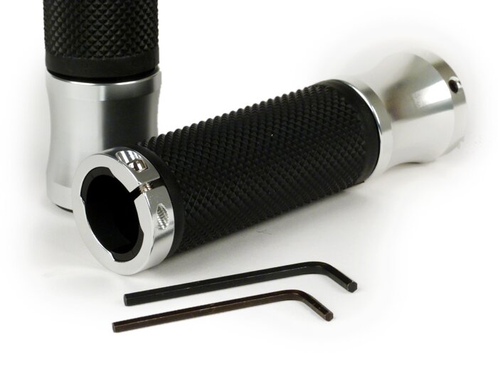 Pair of grips -MOTO NOSTRA Alu Rub, diamond pattern- Vespa GT, GTL, GTS 125-200-250-300cc, Ø 22.5-24mm, l=128mm - aluminium