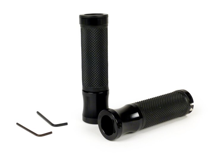 Paire poignées -MOTO NOSTRA Alu Rub, losangé- Vespa GT, GTL, GTS 125-200-250-300cc, Ø=22,5-24mm, l=128mm - noir