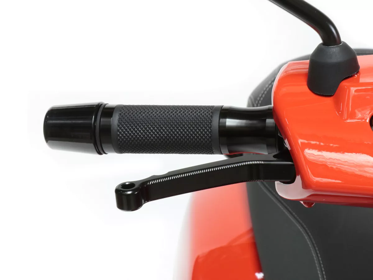 Paire poignées -MOTO NOSTRA Alu Rub, losangé- Vespa GT, GTL, GTS 125-200-250-300cc, Ø=22,5-24mm, l=128mm - noir