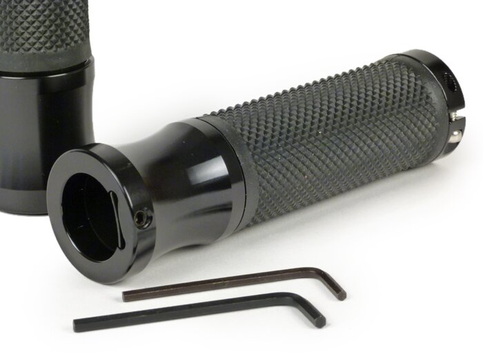 Paire poignées -MOTO NOSTRA Alu Rub, losangé- Vespa GT, GTL, GTS 125-200-250-300cc, Ø=22,5-24mm, l=128mm - noir