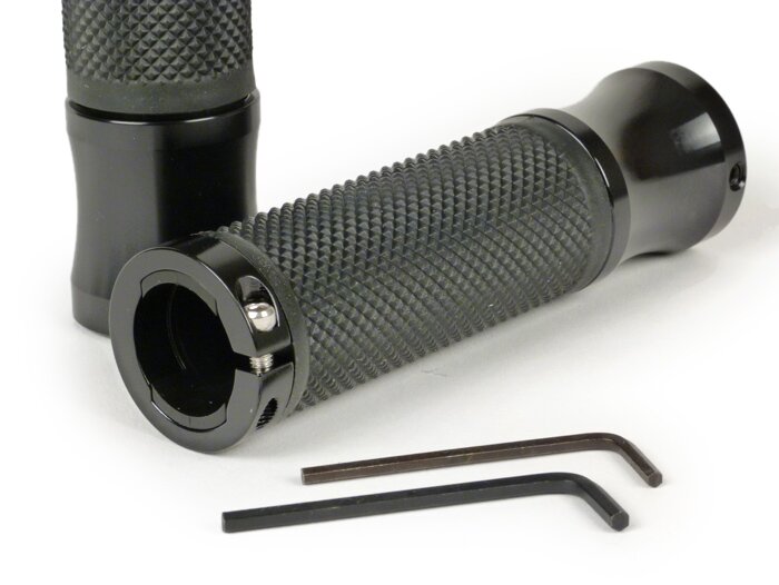 Paire poignées -MOTO NOSTRA Alu Rub, losangé- Vespa GT, GTL, GTS 125-200-250-300cc, Ø=22,5-24mm, l=128mm - noir
