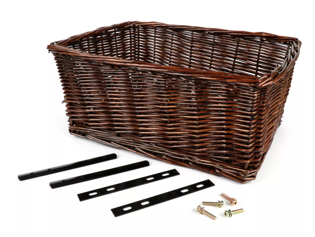 Mand - rieten mand incl. houderset -OEM KWALITEIT 43x33x19cm- fiets, scooter, step, Vespa, bromfiets - kleur: bruin