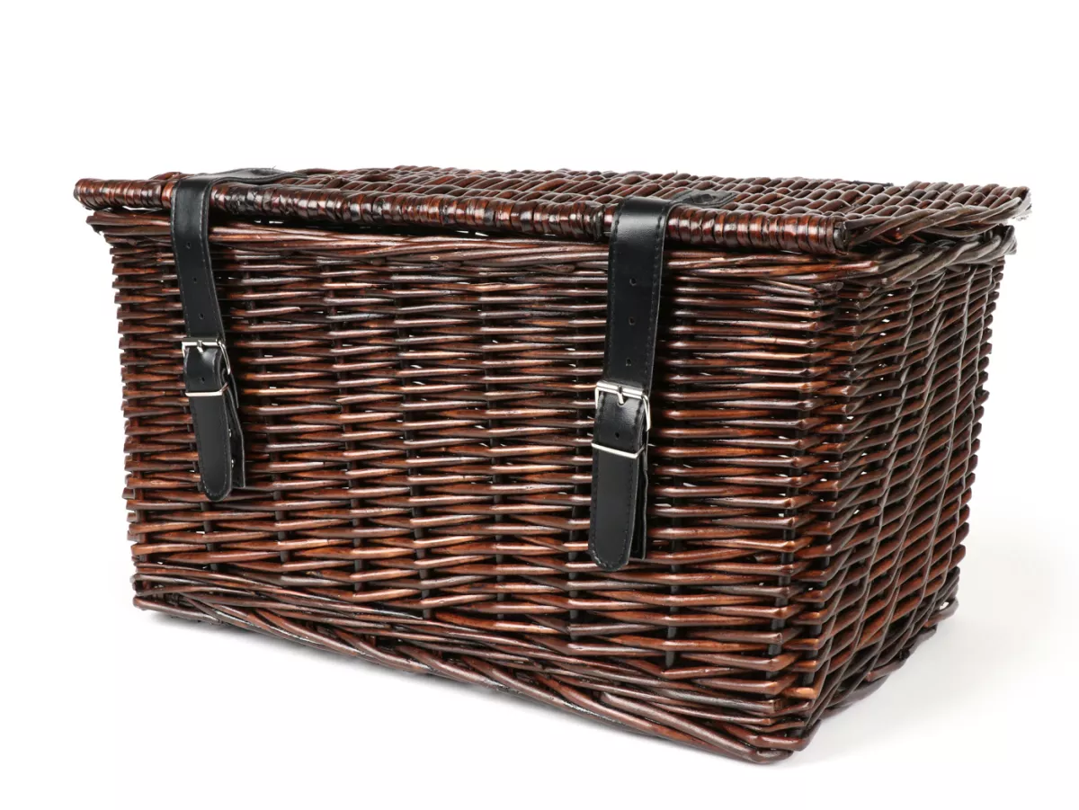 Mand - rieten mand met deksel incl. bevestigingsset -OEM KWALITEIT 47x31x25cm- fiets, scooter, step, Vespa, bromfiets - kleur: bruin
