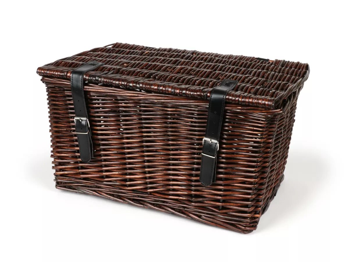 Mand - rieten mand met deksel incl. bevestigingsset -OEM KWALITEIT 47x31x25cm- fiets, scooter, step, Vespa, bromfiets - kleur: bruin