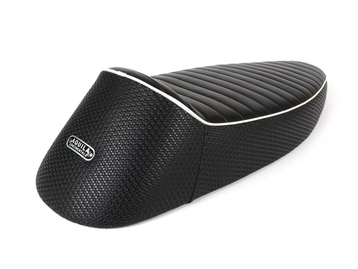 Asiento -SC ANCELLOTTI- Vespa Wideframe - Negro, ribete blanco - Vespa V1, V15, V30, V33, VM, VN, VL, VB, VU, GS 150, ACMA, Hoffmann A, B, C, Motovespa 125 N, 125 S