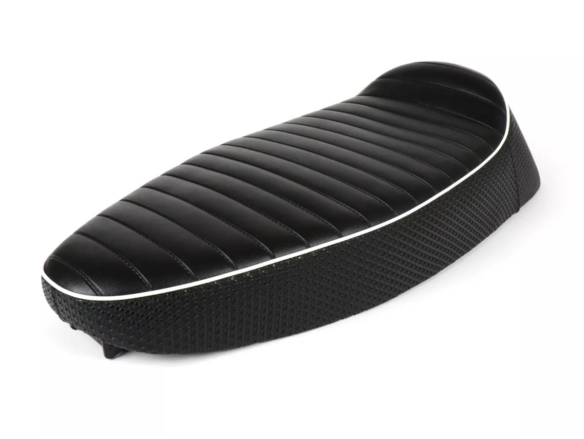 Asiento -SC ANCELLOTTI- Vespa Wideframe - Negro, ribete blanco - Vespa V1, V15, V30, V33, VM, VN, VL, VB, VU, GS 150, ACMA, Hoffmann A, B, C, Motovespa 125 N, 125 S