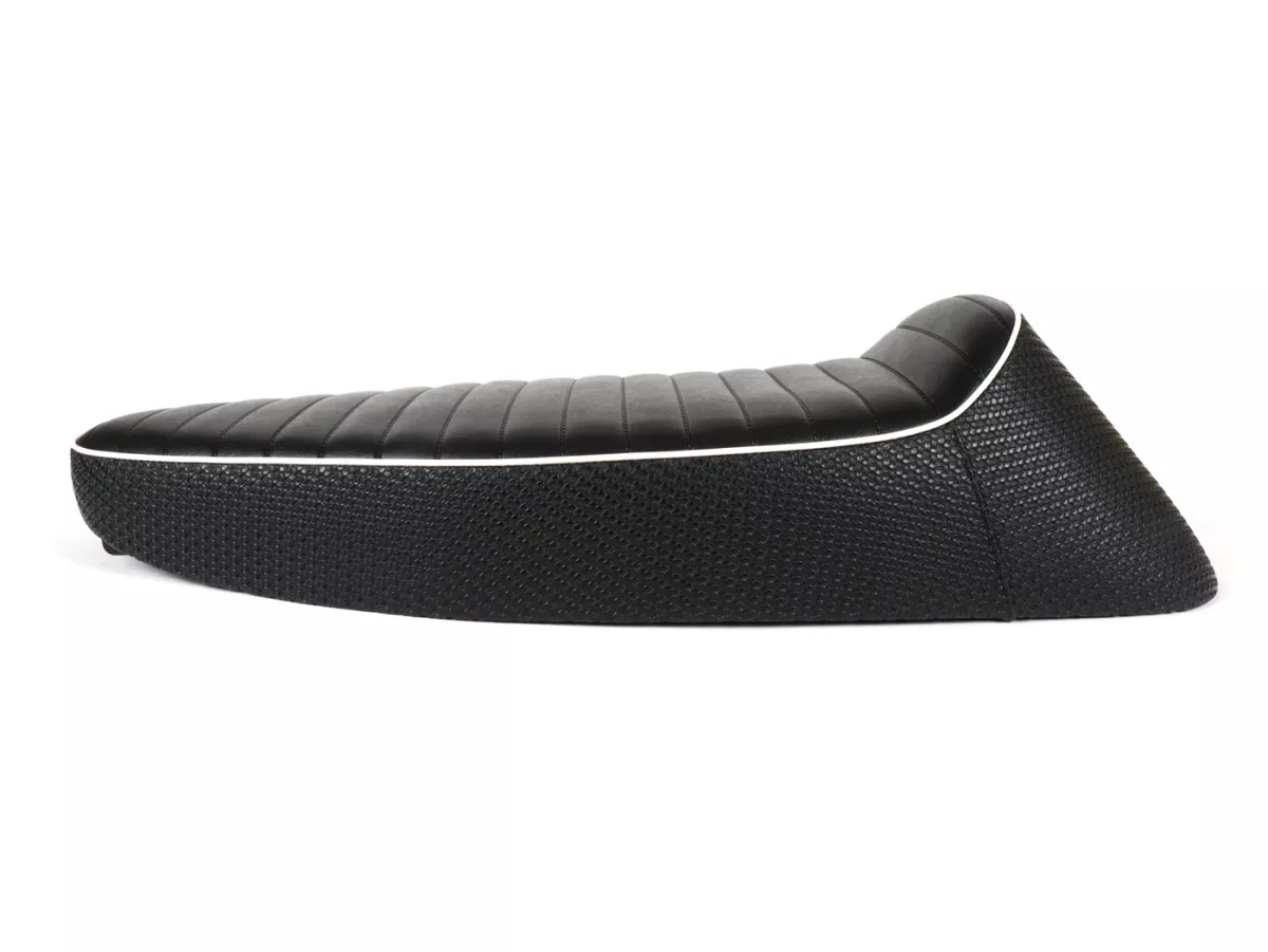 Asiento -SC ANCELLOTTI- Vespa Wideframe - Negro, ribete blanco - Vespa V1, V15, V30, V33, VM, VN, VL, VB, VU, GS 150, ACMA, Hoffmann A, B, C, Motovespa 125 N, 125 S