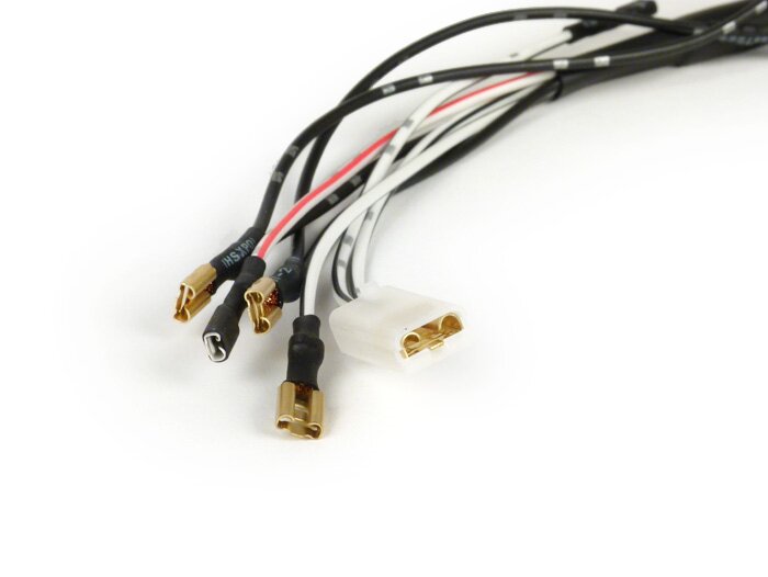 Rama de cable manillar -BGM ORIGINAL- Vespa PX (-1984, DC, Alemán) encendido electrónico con batería, cuerpo de la cerradura de encendido negro con 8 conexiones