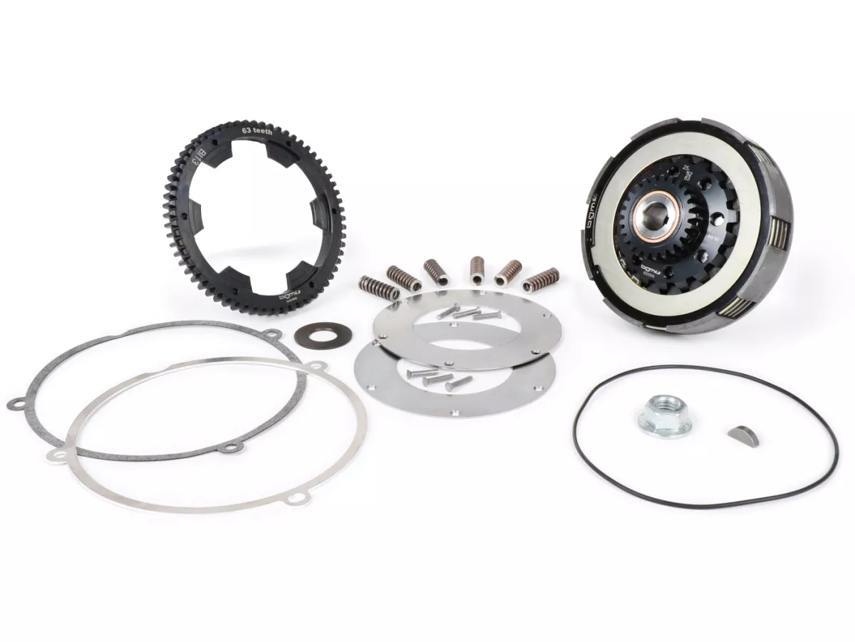 Frizione incl. trasmissione primaria -SC, telaio largo, tipo Cosa2/FL- Ruota primaria BGM Pro 63Z (a denti dritti)- Vespa 125, VN1T (60001-), VN2T, Vespa 150 VL1T, VL2T, VL3T, VB1T, ACMA 150 GL (1956-1958) - Z25/63 (2.52)