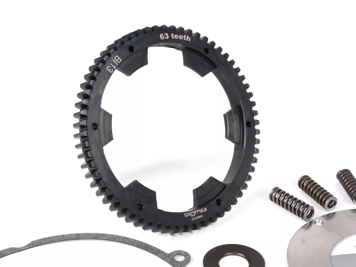 Frizione incl. trasmissione primaria -SC, telaio largo, tipo Cosa2/FL- Ruota primaria BGM Pro 63Z (a denti dritti)- Vespa 125, VN1T (60001-), VN2T, Vespa 150 VL1T, VL2T, VL3T, VB1T, ACMA 150 GL (1956-1958) - Z25/63 (2.52)