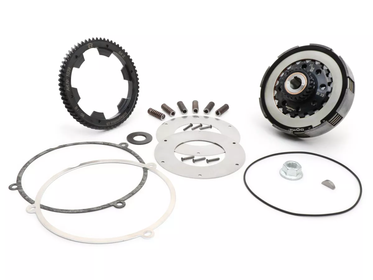 Frizione incl. trasmissione primaria -SC, Wideframe, tipo Cosa2/FL- Ingranaggio primario Bollag Motos 64Z (elicoidale) - Vespa 125, VN1T (60001-), VN2T, Vespa 150 VL1T, VL2T, VL3T, VB1T, ACMA 150 GL (1956-1958) - Z22/64 (2.90)