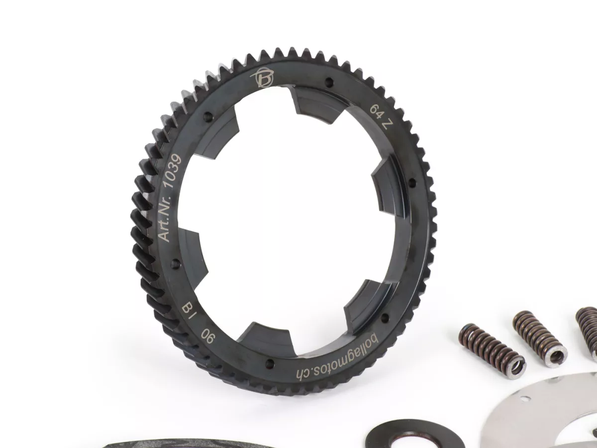 Frizione incl. trasmissione primaria -SC, Wideframe, tipo Cosa2/FL- Ingranaggio primario Bollag Motos 64Z (elicoidale) - Vespa 125, VN1T (60001-), VN2T, Vespa 150 VL1T, VL2T, VL3T, VB1T, ACMA 150 GL (1956-1958) - Z22/64 (2.90)