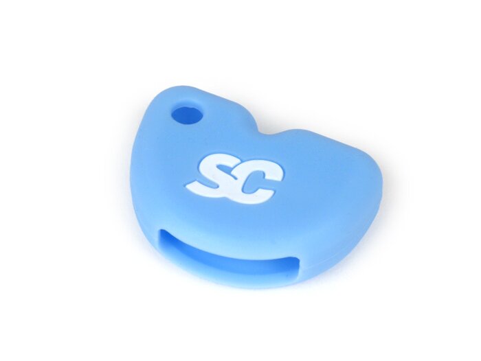 Cubre llave silicona -SC- Piaggio (1998-), Vespa GT, GTS 125-300, GTV, GTL, Sprint Primavera, S, LX, ET2, ET4, Piaggio X7, X8, X9, Beverly, Liberty, Fly, Skipper, NRG Power, TPH X/XR, Gilera Runner - azul claro, logotipo blanco (cubre llave)
